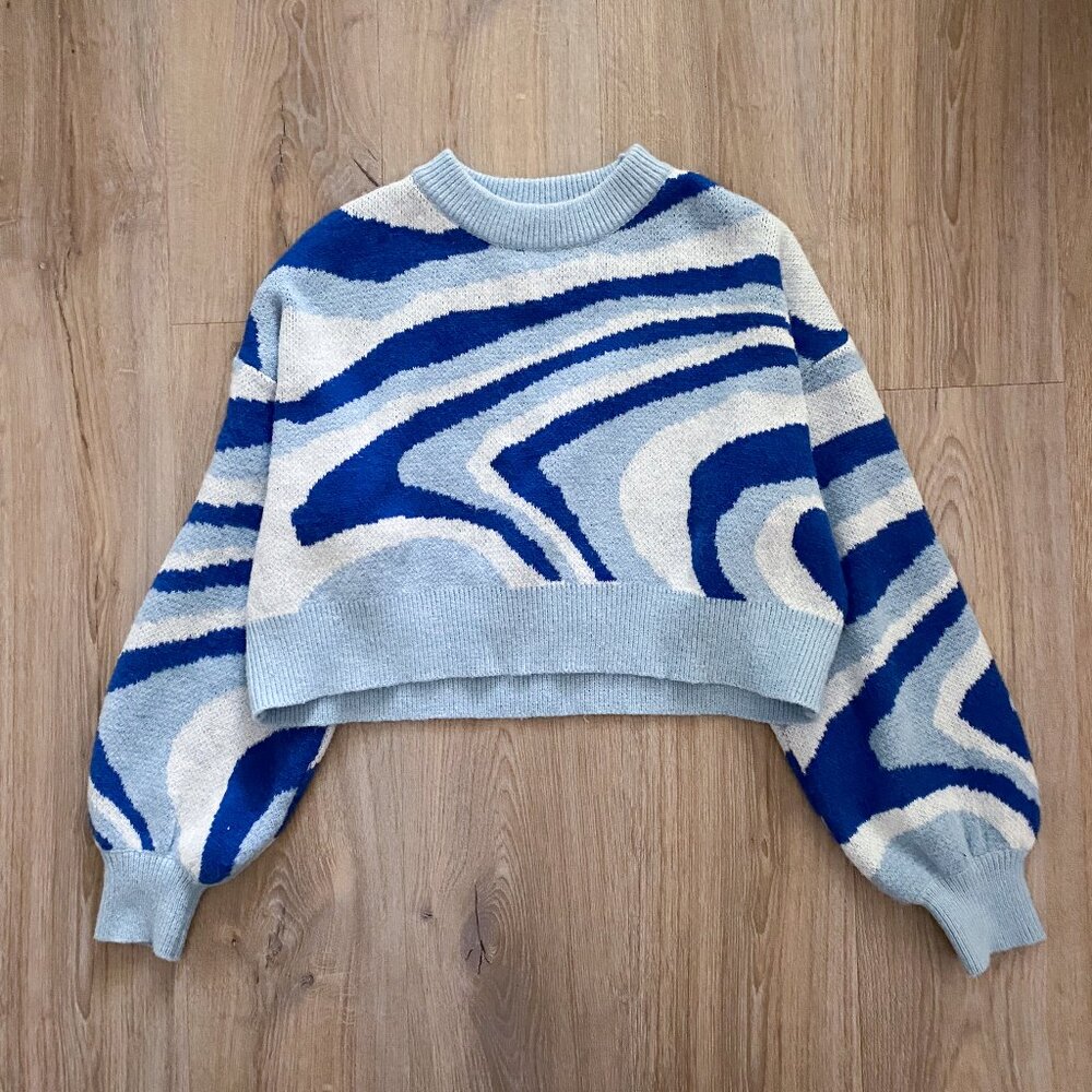 Cider Swirl Cropped Blue Sweater